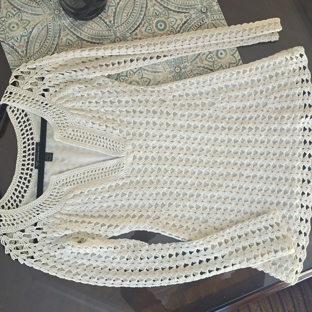 Cream Crochet Long Sleeve INC Top fully lined